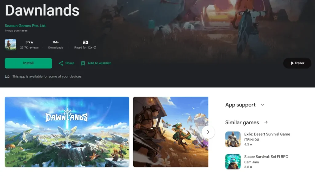 Dwanlands Android game interface