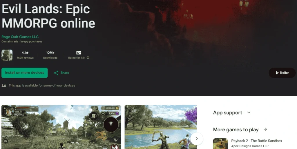 Evil Lands Android game interface
