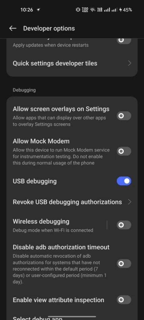 Enable USB debugging