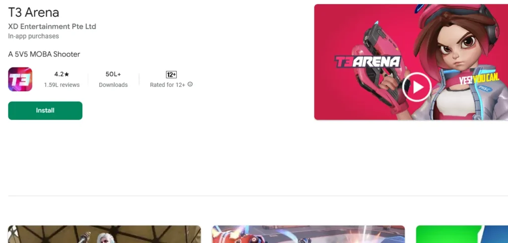 This image is showing installing page for T3 Arena mobile game