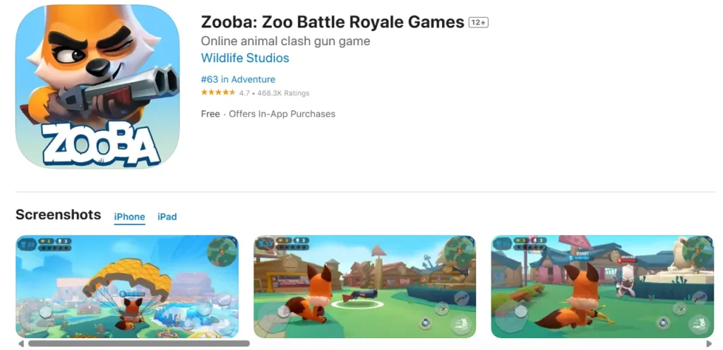 This image shows Zooza: zoo battle royale games interface