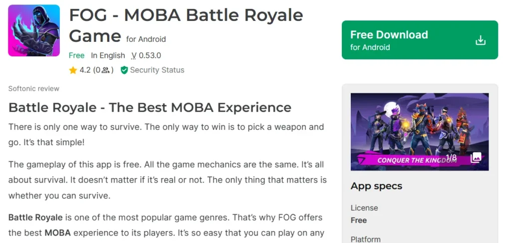 This image shows Fog-Moba battle royale game downloading page