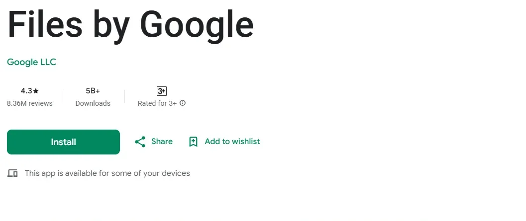This is a screenshot of Files by Google a productivity app
