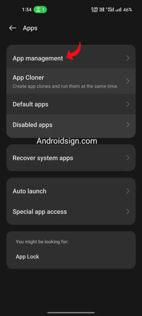 Open app management to process further