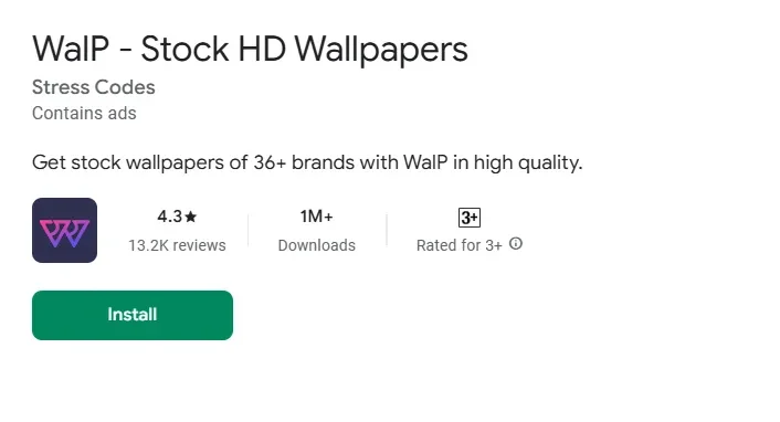 This is a screenshot of a wallpaper app from Google Playstore name- Walp