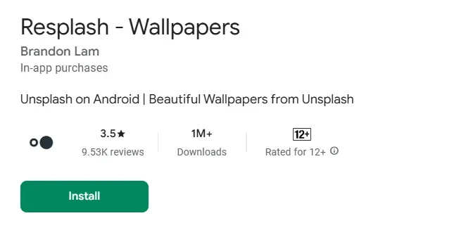 This is a screenshot of a wallpaper app from Google Playstore name- Resplash