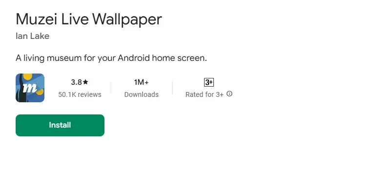 This is a screenshot of a wallpaper app from Google Playstore name- Muzei